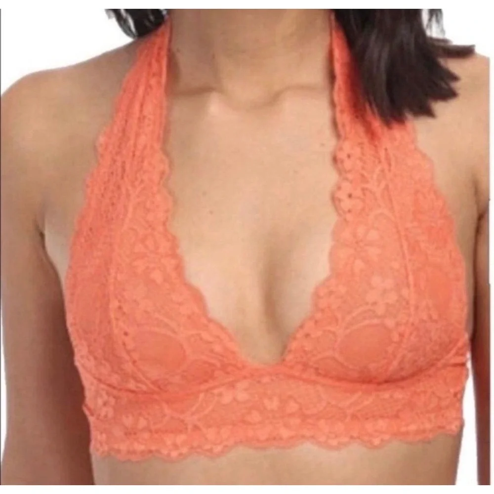 Free People Gallon Lace Halter Bra in Lt Orange Sz M